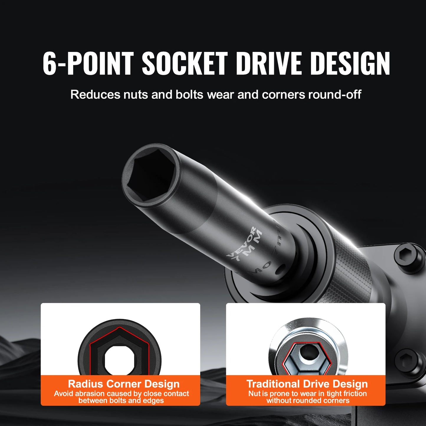 VEVOR 1/2" Drive Impact Socket Set – 6-Point Cr-V Alloy Steel for Auto Repair with Easy-to-Read Size Markings & Rugged Construction