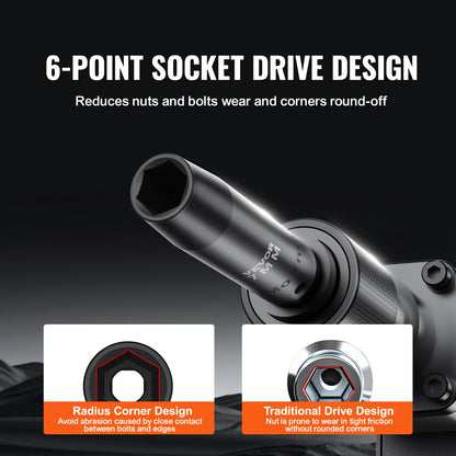 VEVOR 1/2" Drive Impact Socket Set – 6-Point Cr-V Alloy Steel for Auto Repair with Easy-to-Read Size Markings & Rugged Construction