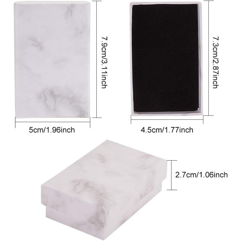 20-Pack Rectangle Kraft Jewelry Boxes — 1.96x3.11x1.06" Marble White Cardboard Gift Boxes for Valentine’s Day