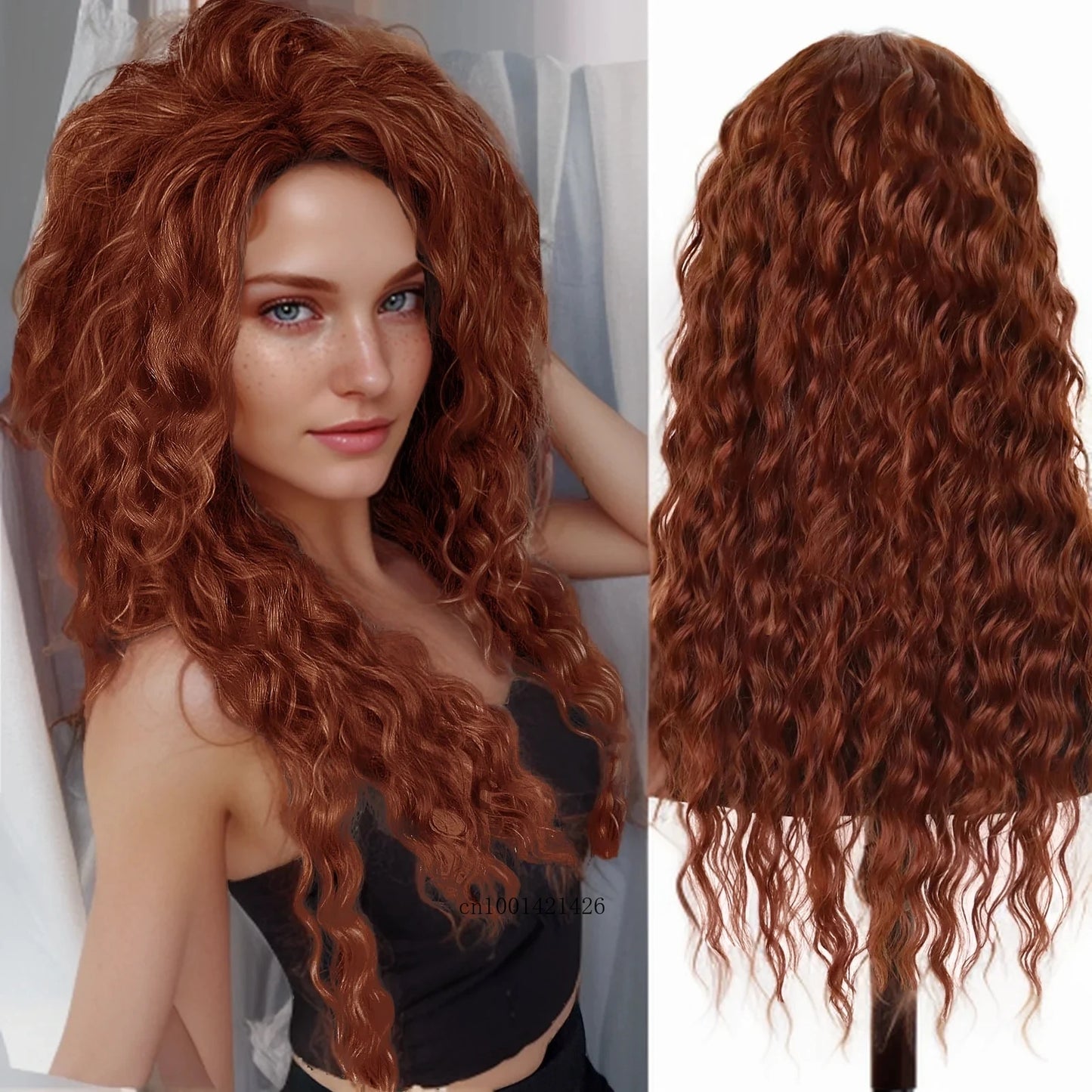 Ash Blonde Synthetic Wig – 26" Long Curly Ombre Hair, Fluffy Wave Wig for Women, Costume & Party Wig