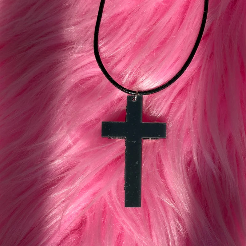 Punk Rivet Cross Pendant Necklace - Gothic Grunge Rock 90s Style Jewelry