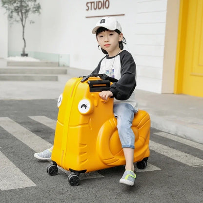 Cartoon Kids Ride-On Suitcase with Wheels – 20/24 Inch Rolling Trolley Luggage for Children, Travel Bag & Gift