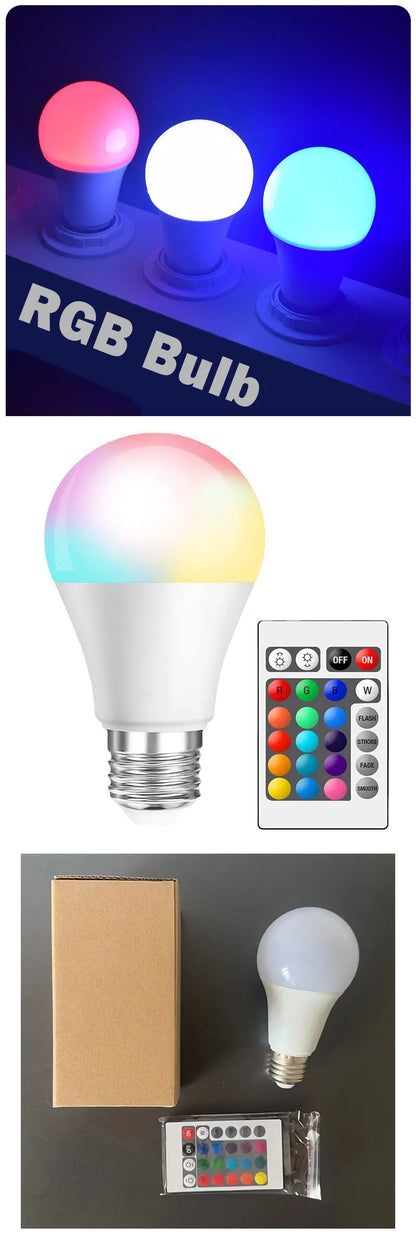16-Color RGB LED Bulb E27 – Dimmable Smart Lamp with 24-Key Remote Control for Household Lighting & Atmosphere