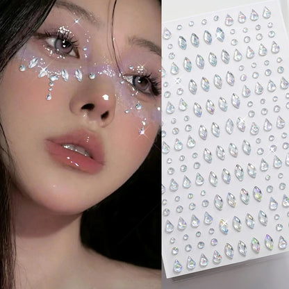 3D Holographic Teardrop Rhinestone Stickers - Self-Adhesive Crystal Diamond Face, Eye & Hair Decoration Tattoos