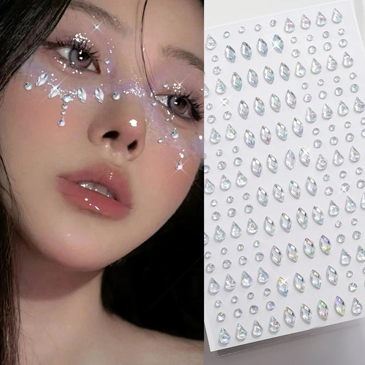 3D Holographic Teardrop Rhinestone Stickers - Self-Adhesive Crystal Diamond Face, Eye & Hair Decoration Tattoos