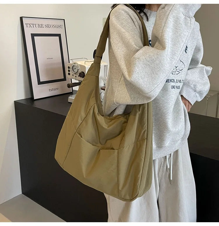 2025 Trendy Women's Soft Cloth Shoulder Bag – Solid Color, Y2K Casual Style, Crossbody Handbag for Students