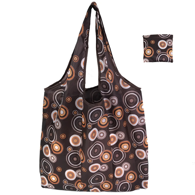 Portable Foldable Shopping Bag – Large Capacity Nylon Tote with Fashion Prints, Lightweight Reusable Travel & Grocery Essential Bag