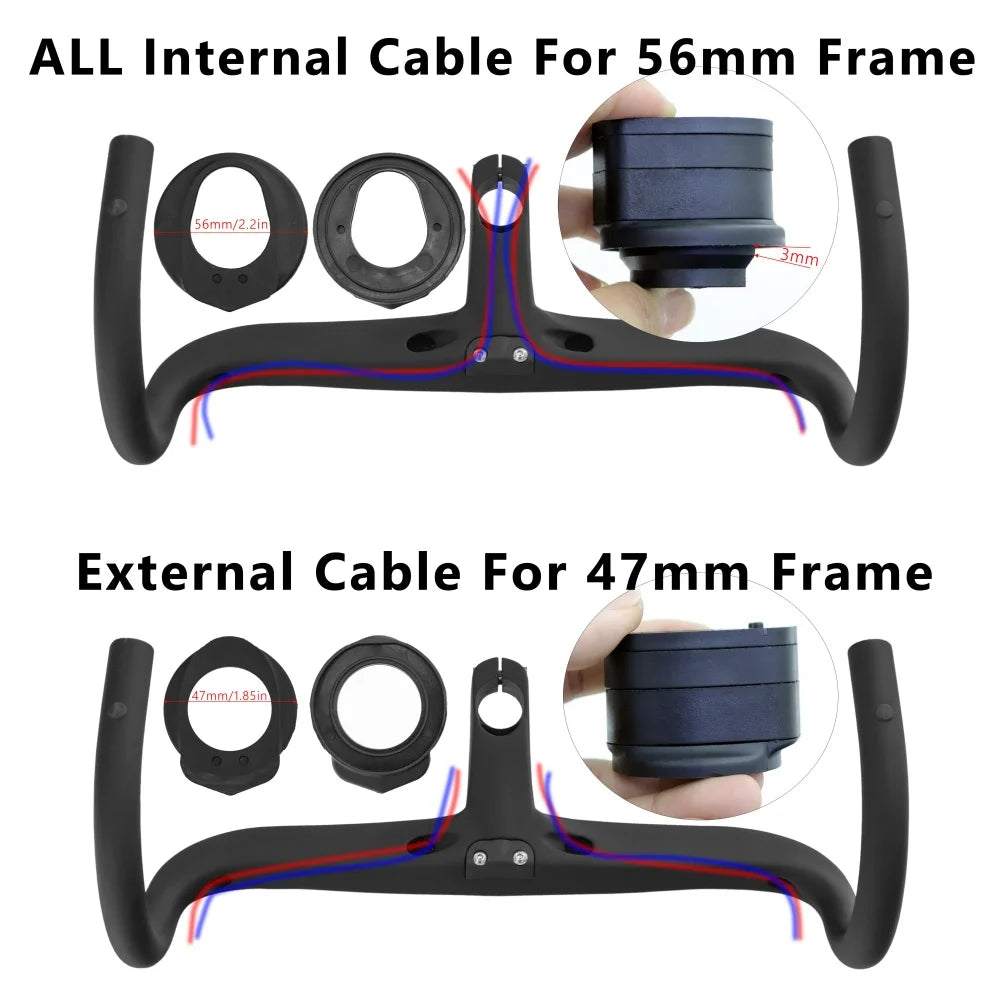 KOCEVLO T800 Carbon Road Bike Handlebar - Integrated 28.6mm Internal Cable Routing Drop Bar