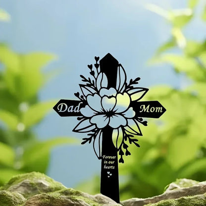 Metal Cemetery Memorial Cross – Elegant Grave Decoration for Dad & Loved Ones