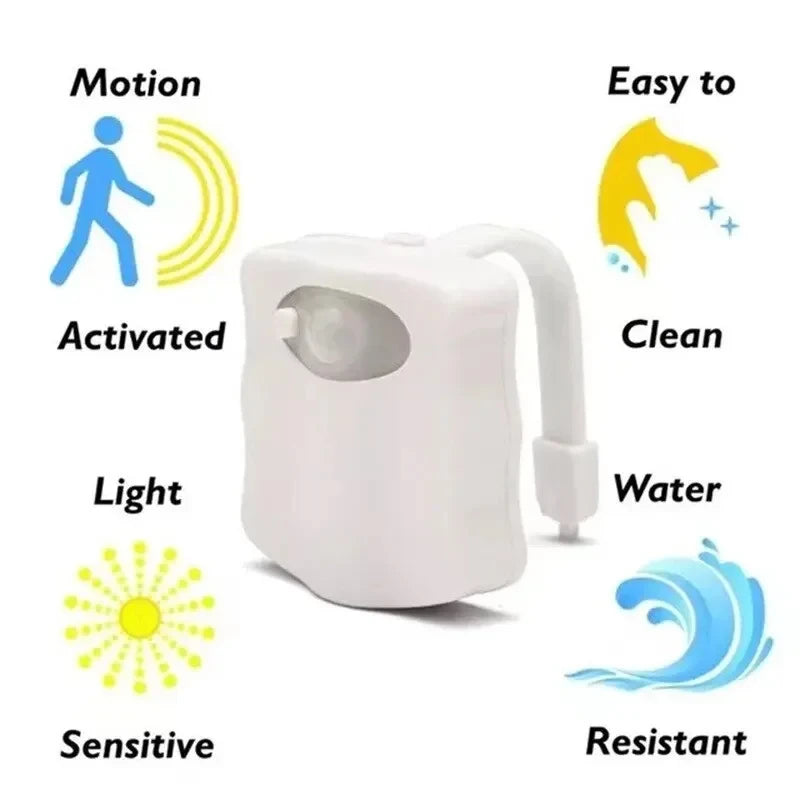 HOMEFISH Wireless Motion Sensor LED Night Light – RGB 8-Color Bathroom & Toilet Lamp for Ambient Lighting