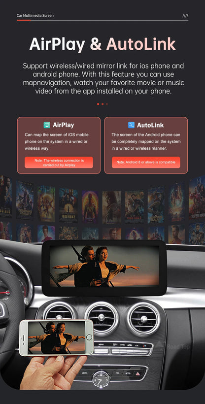 1920x720 Multimedia Touch Screen - Wireless CarPlay & Android Auto for Mercedes-Benz C Class W205, GLC, V Class W447 (2015-2018) NTG5.0