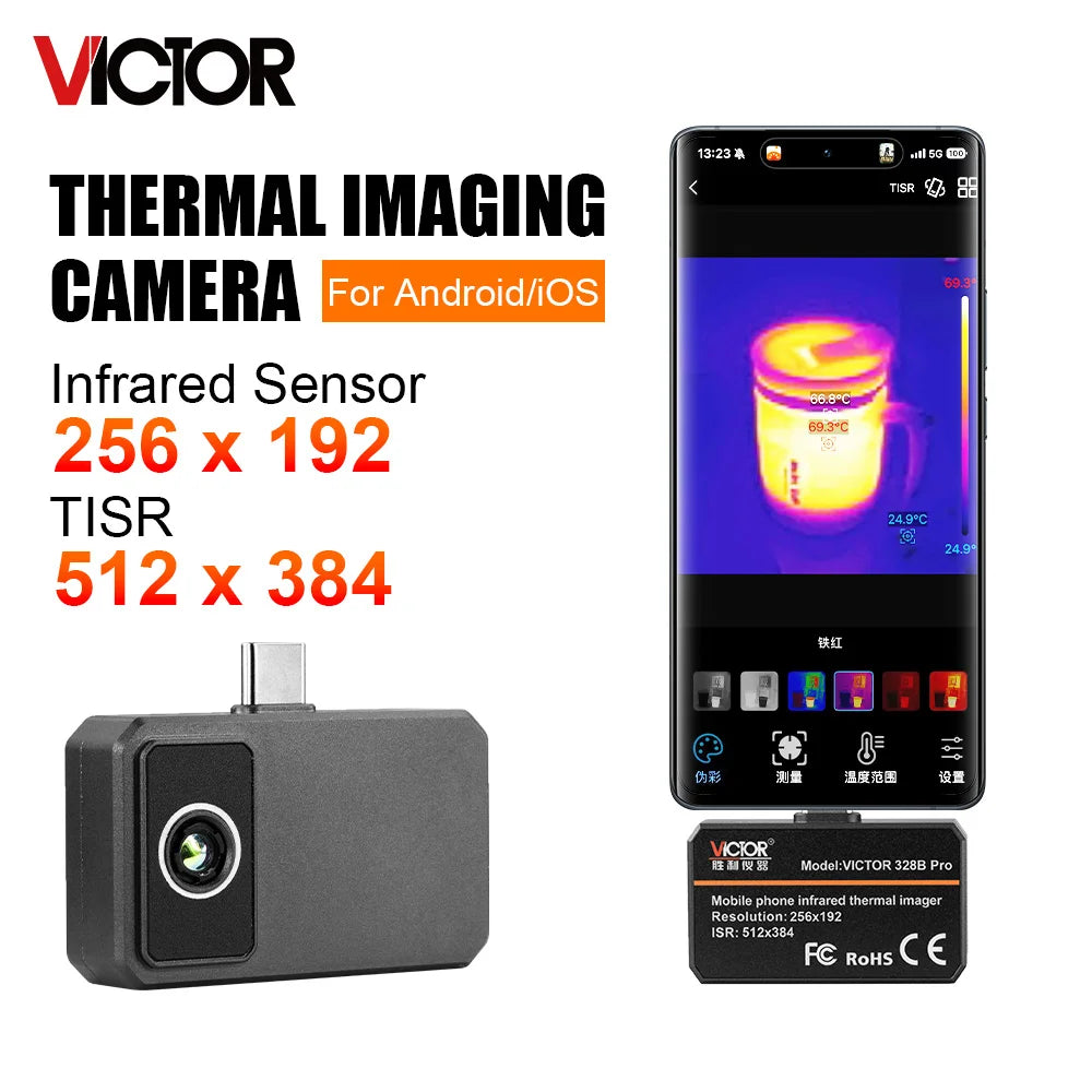 VICTOR 256×192 Android Thermal Imager - 25Hz Type-C Thermal Camera with -15°C to 600°C Range for Electrical & HVAC Inspection