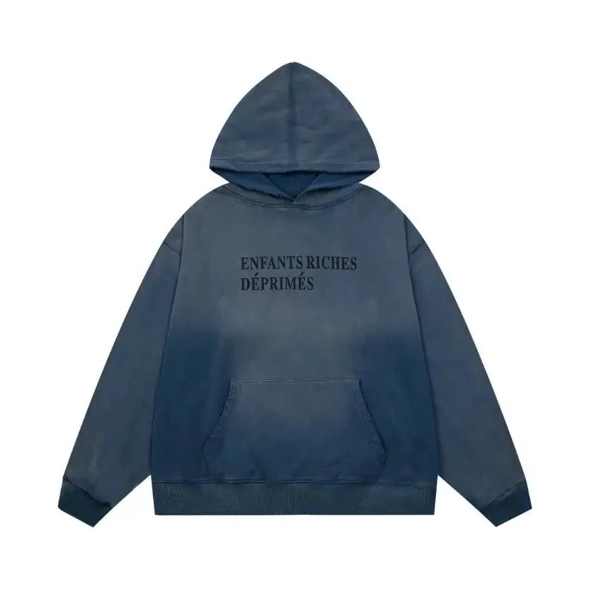 Washed Casual Hoodie Sweatshirt — Unisex Loose-Fit Street Style Crew Neck with Lip Print Letter Design, Vintage Comfortable Top
