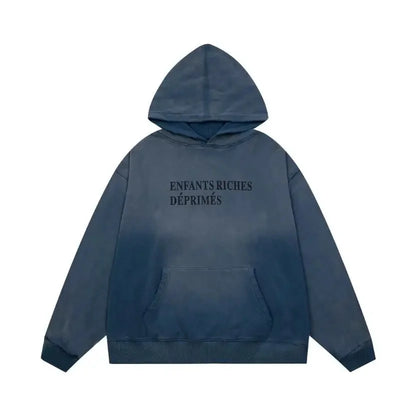 Washed Casual Hoodie Sweatshirt — Unisex Loose-Fit Street Style Crew Neck with Lip Print Letter Design, Vintage Comfortable Top