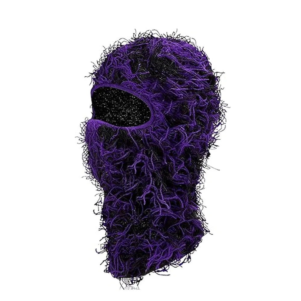 Distressed Knitted Balaclava Mask - Windproof Full Face Ski Hood for Cold Weather Outdoor Wear