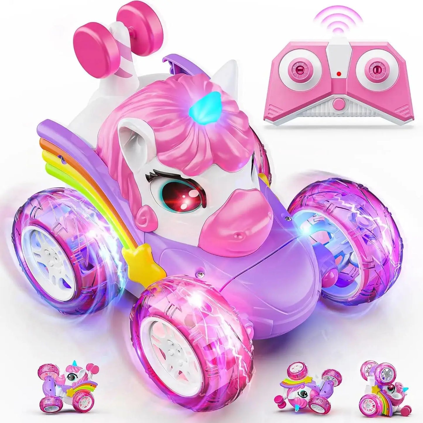 Remote Control Unicorn Car for Girls – 360° Rotating 4WD Stunt RC Toy with LED Lights, 2.4GHz Kids Gift