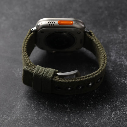 Double Canvas Strap for Apple Watch Ultra – 49MM, 45MM, 44MM, Thickened Green & Black Rugged Style Bracelet for Men