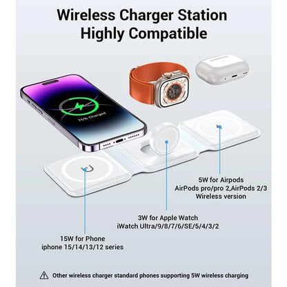 3-in-1 Magnetic Wireless Charging Pad for iPhone 13–16 Series, Apple Watch 8/9 and AirPods - Fast Charging Dock Station