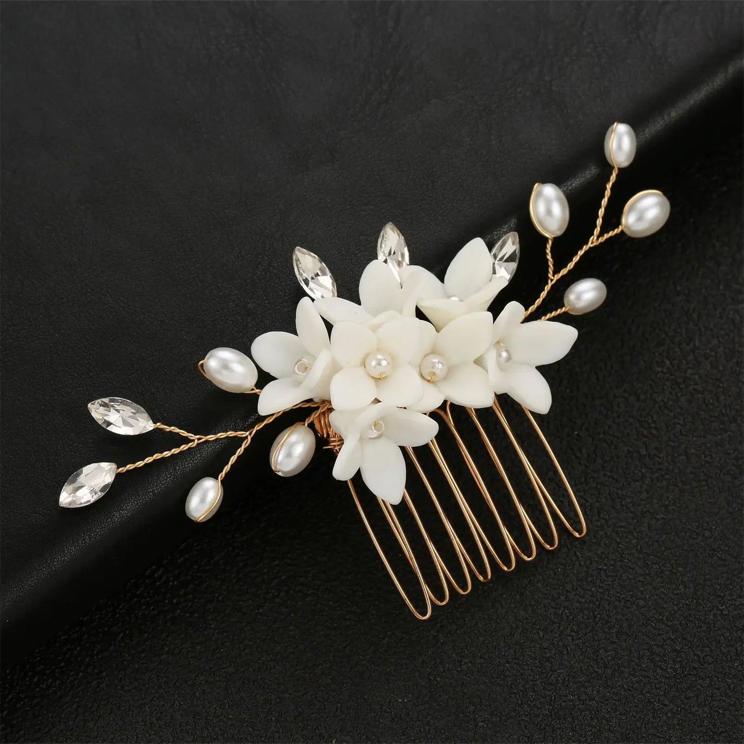 Mini White Ceramic Flower Hair Combs – Simple Pearl Side Clips, Elegant Wedding Hairpins, Bride Headdress for Women