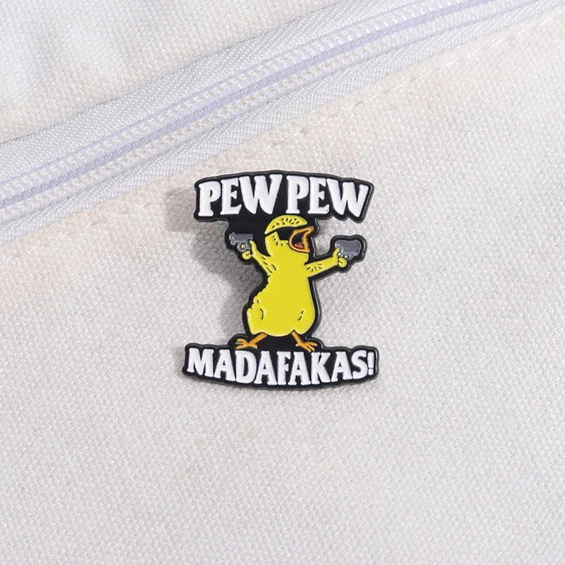 Pew Pew Madafakas Yellow Chick Enamel Pin – Cool Cartoon Brooch for Clothes, Backpacks & Lapels