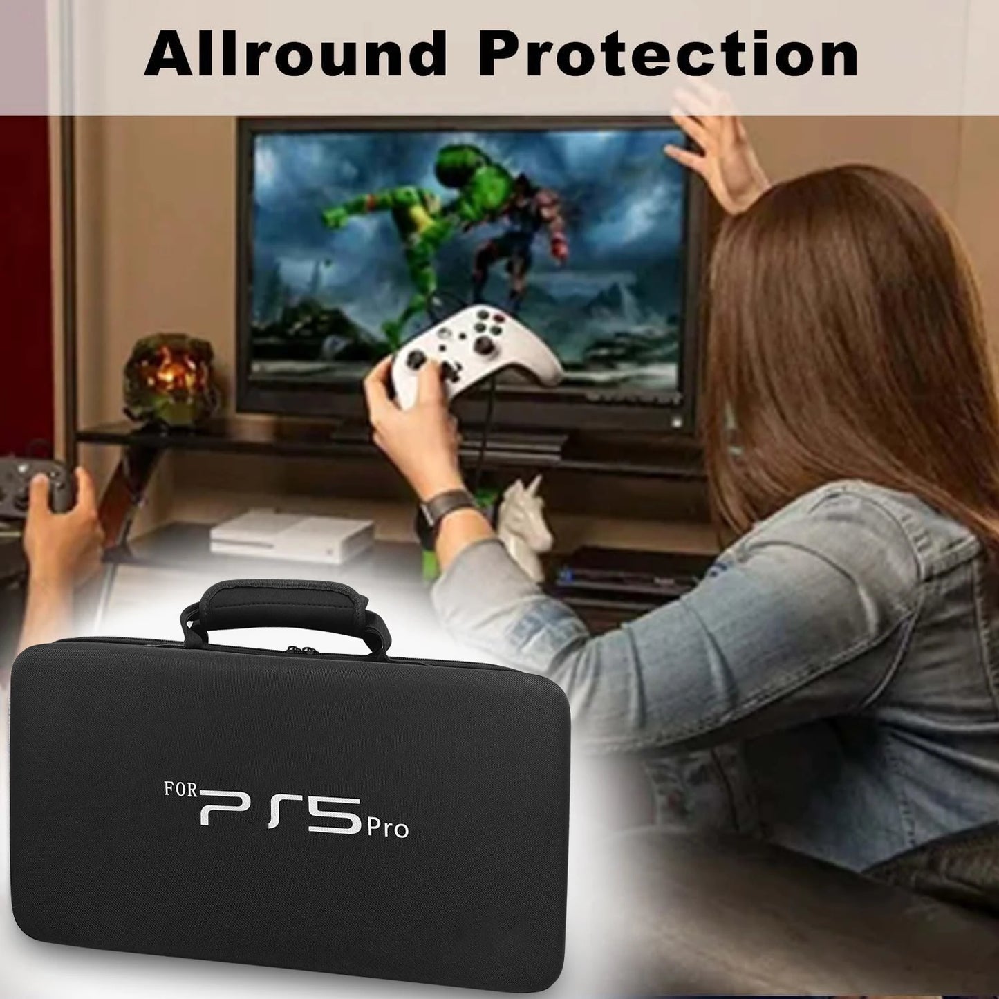 PS5 Pro Gaming Console Carrying Case - Large Capacity Organizer Bag with Shoulder Strap | Protective Storage Accessory