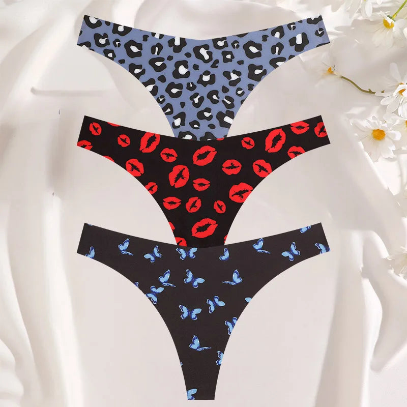3PCS Women’s Sexy G-String Set - Colorful Seamless Bikini T-Back Low Waist Lingerie Underwear