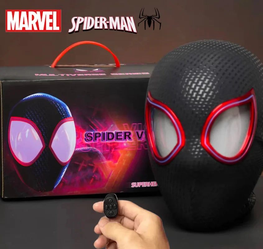 Miles Spider-Man 1:1 Electronic Mask - Moving Glowing Eyes with Ring Control for Cosplay, Collectors & Fans