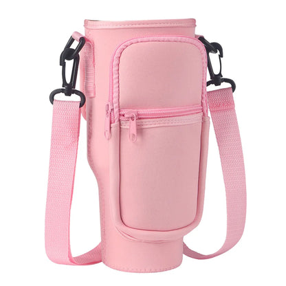Portable Water Bottle Carrier Bag – Neoprene Holder with Phone Pocket for Stanley 40oz Tumbler with Handle
