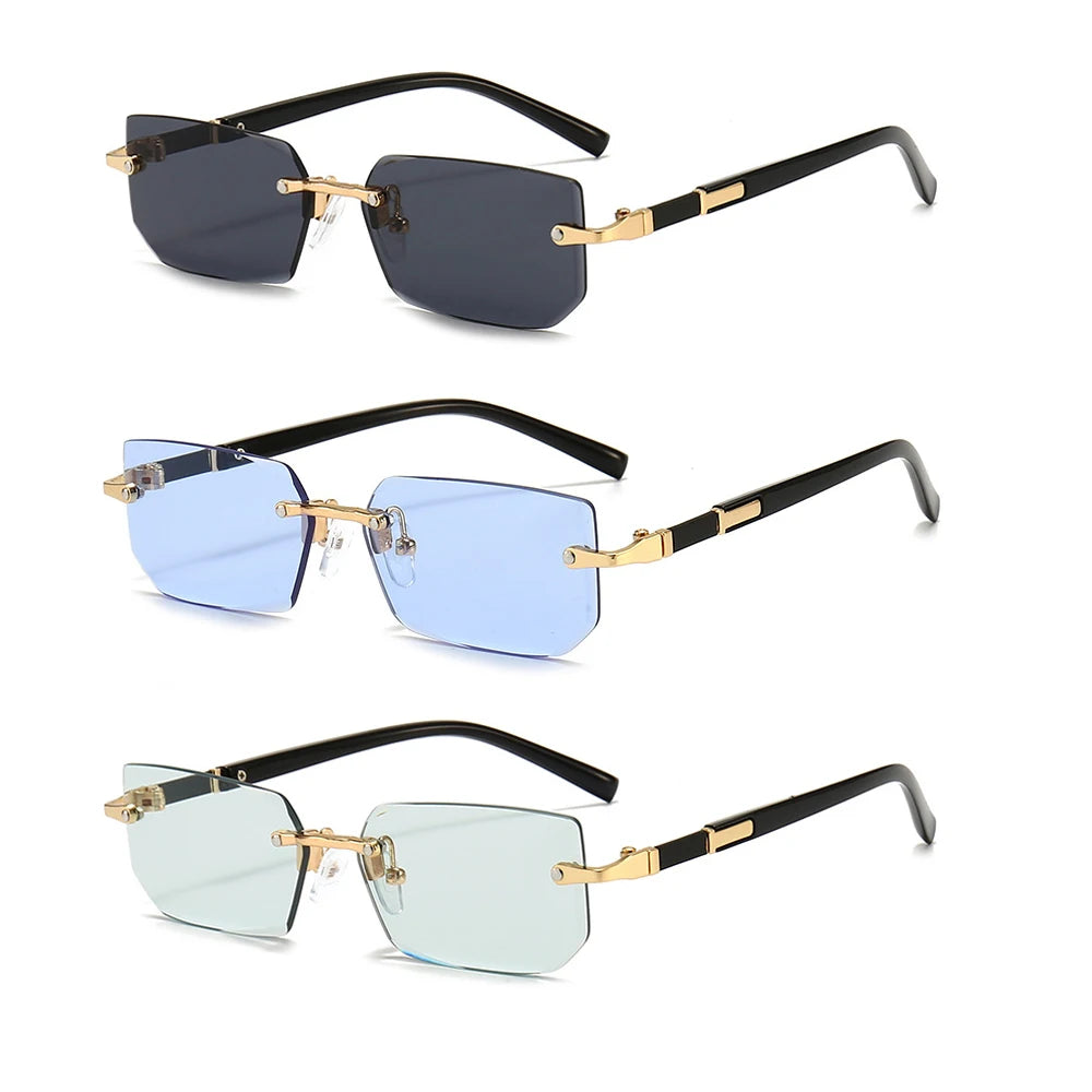 Rimless Rectangle Sunglasses – Fashion Small Square Shades for Men & Women, Summer Travel Sun Glasses