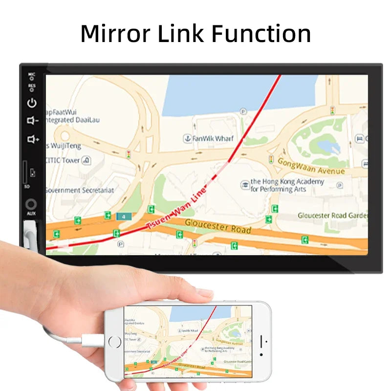 1-DIN Car Radio with 7’’ HD Touch Screen — Android Auto & CarPlay Multimedia Player, FM, AUX, Bluetooth, MirrorLink Universal Autoradio