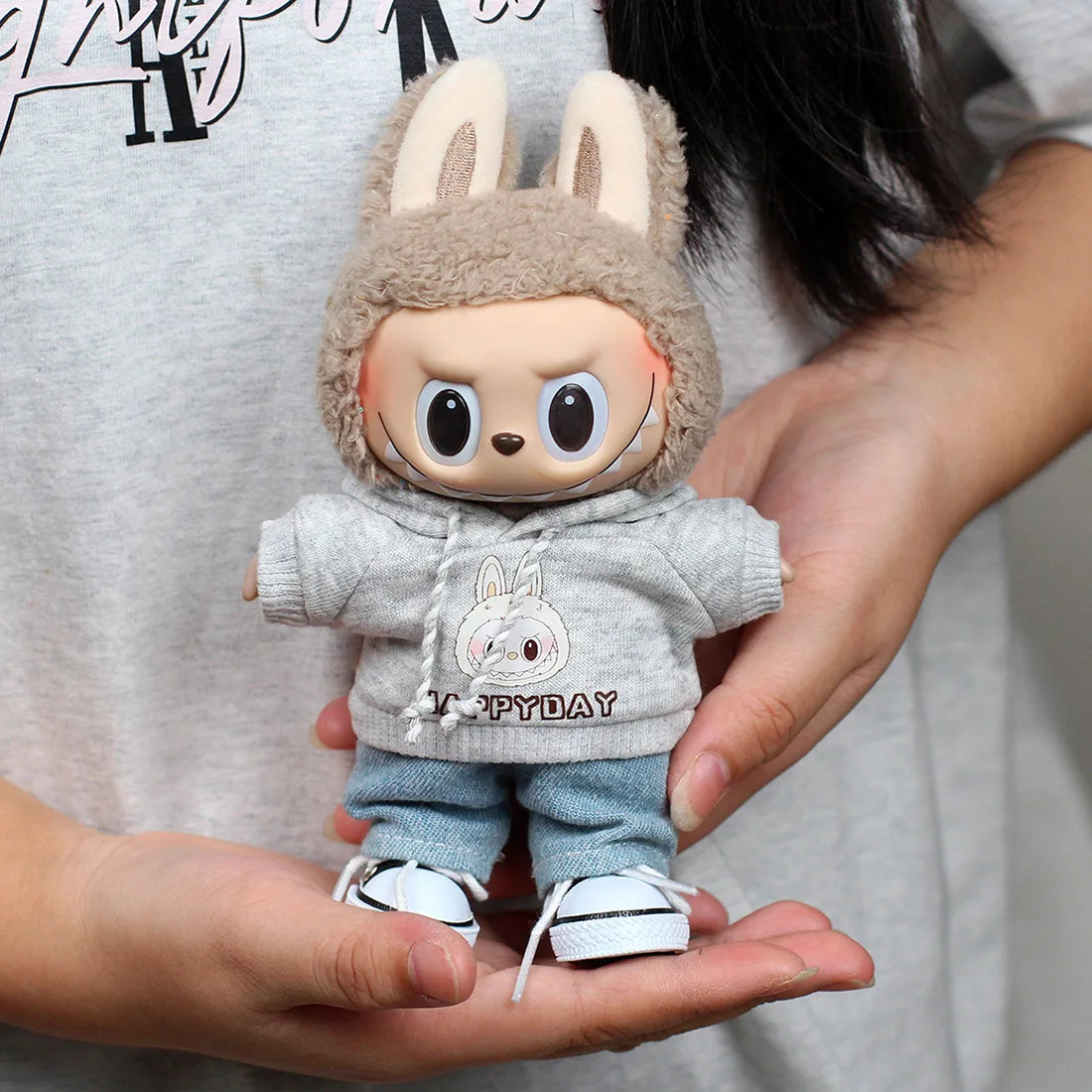 17cm Labubu Clothes - Heart-Beating Sweatshirt for Macaron Labubu Dolls