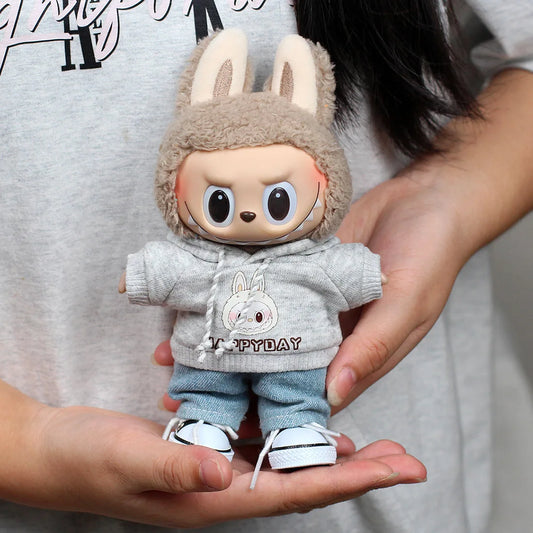 17cm Labubu Clothes - Heart-Beating Sweatshirt for Macaron Labubu Dolls