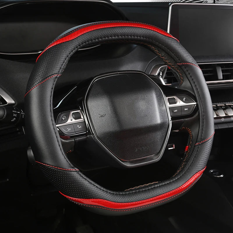 Peugeot 3008/4008/5008 Carbon Fiber & PU Leather Steering Wheel Cover — Car Interior Accessory