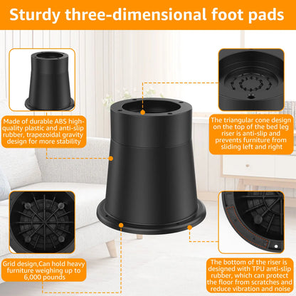 4/6Pcs Heavy Duty Furniture Risers | Round Rubber Sofa, Table, Bed, & Chair Supports Up to 6000 lbs