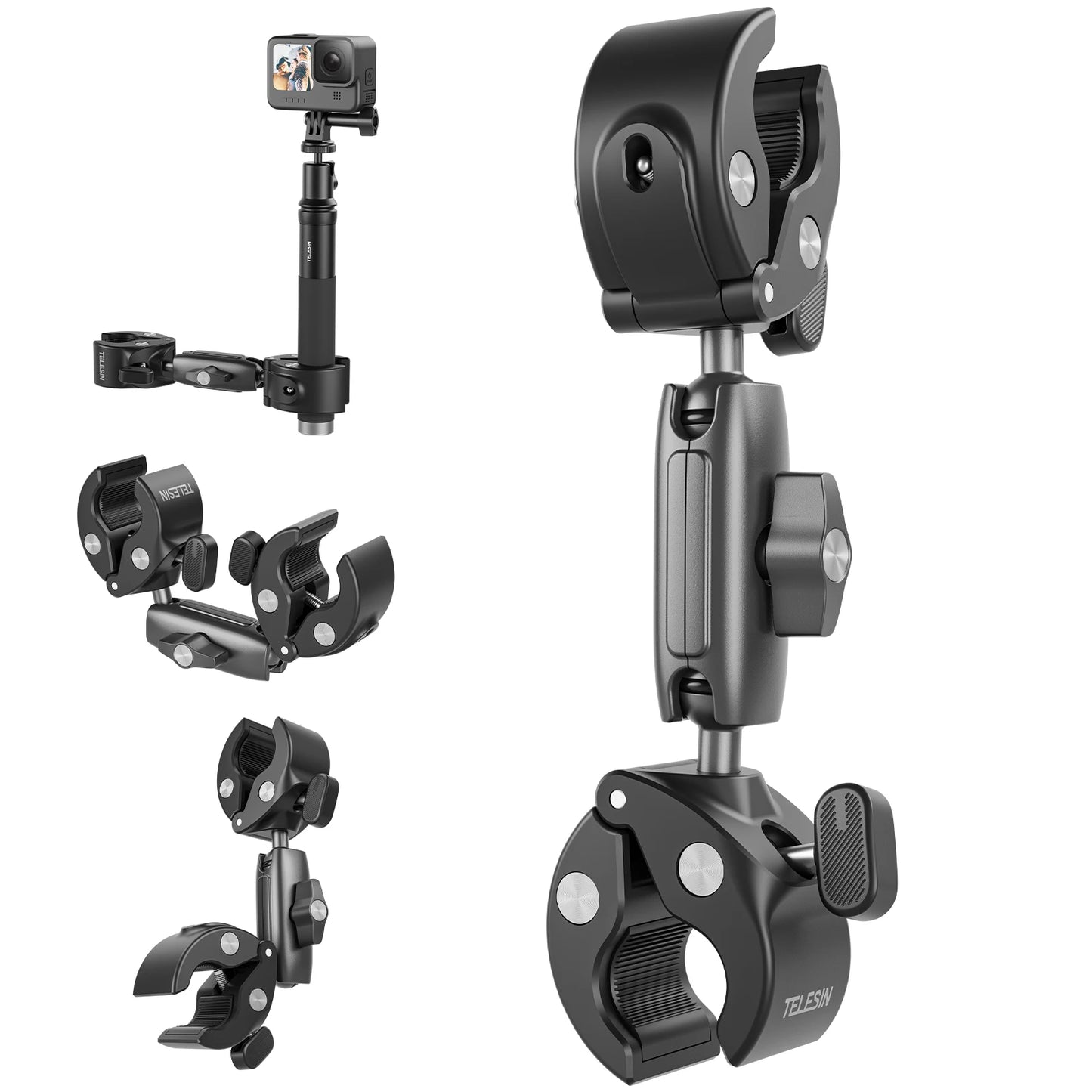 TELESIN Motorcycle Bike Monopod, Panoramic Handlebar Mount, Invisible Selfie Stick Bracket for GoPro Hero, DJI, Insta360