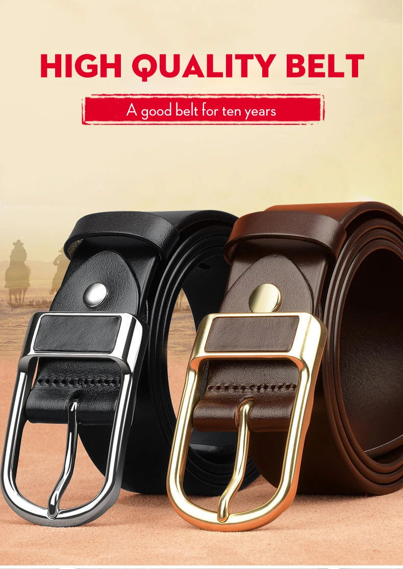 Genuine Leather Men's Belt – High-Quality Buckle, Cowskin Casual & Business Waistband, Fashion Designer 2022 New