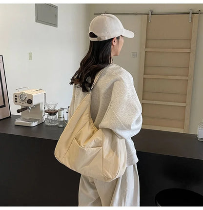 2025 Trendy Women's Soft Cloth Shoulder Bag – Solid Color, Y2K Casual Style, Crossbody Handbag for Students