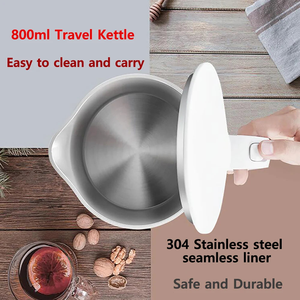 Travel Electric Kettle 0.8L - Portable Stainless Steel Water Boiler for Tea and Coffee, Smart Pot for Family Trips and Hotels