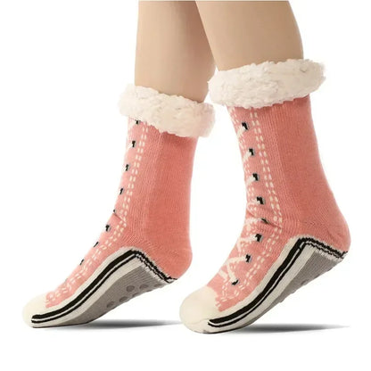 Fuzzy Plush Winter Socks - Warm Non-Slip Snowflake Slipper Socks for Women, Home & Sleeping