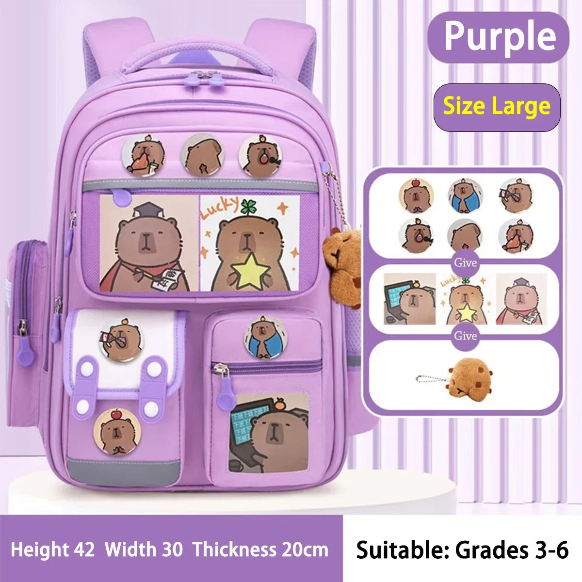 Capybara Waterproof School Backpack | Large Capacity, Ergonomic Straps for Students, Spine-Friendly Gift Bag