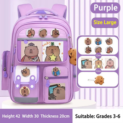 Capybara Waterproof School Backpack | Large Capacity, Ergonomic Straps for Students, Spine-Friendly Gift Bag