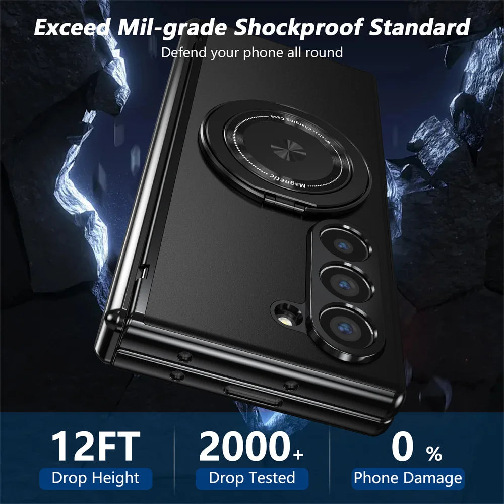 360° Rotating Magnetic Ring Case for Samsung Galaxy Z Fold 6/5/4/3 5G – Hinge Protection Phone Cover with Holder