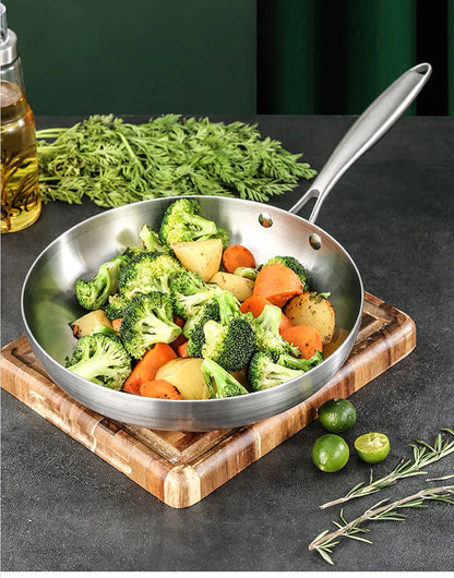 304 Stainless Steel Non-Stick Frying Pan - Uncoated Steak Cookware for Gas Stove and Induction Cooker