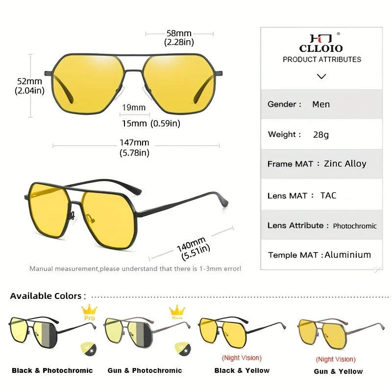 CLLOIO Anti-Glare Day & Night Vision Glasses – Polarized Photochromic UV400 Driving Sunglasses for Men & Women
