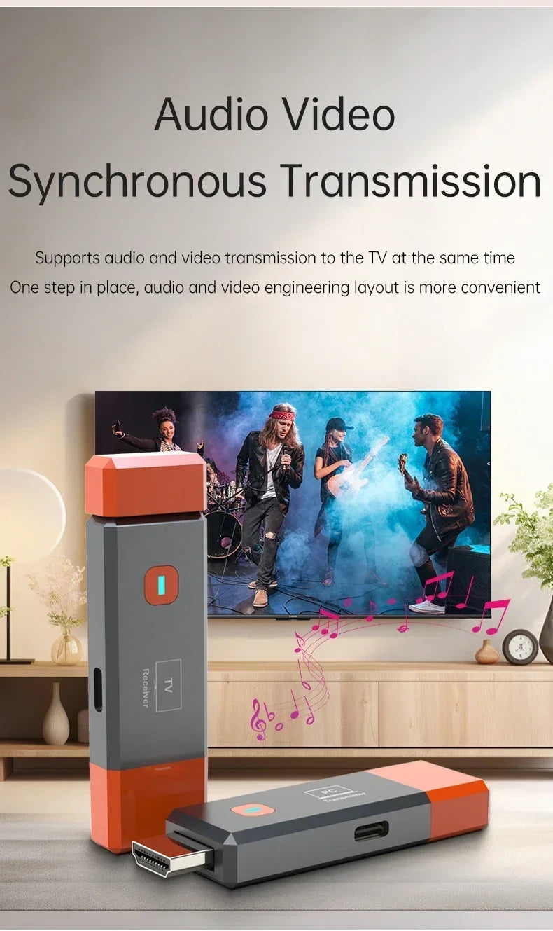 Wireless HDMI Video Transmitter & Receiver Extender Kit – TV Stick Dongle Adapter for PC, Camera, Laptop to Projector, Monitor & TV