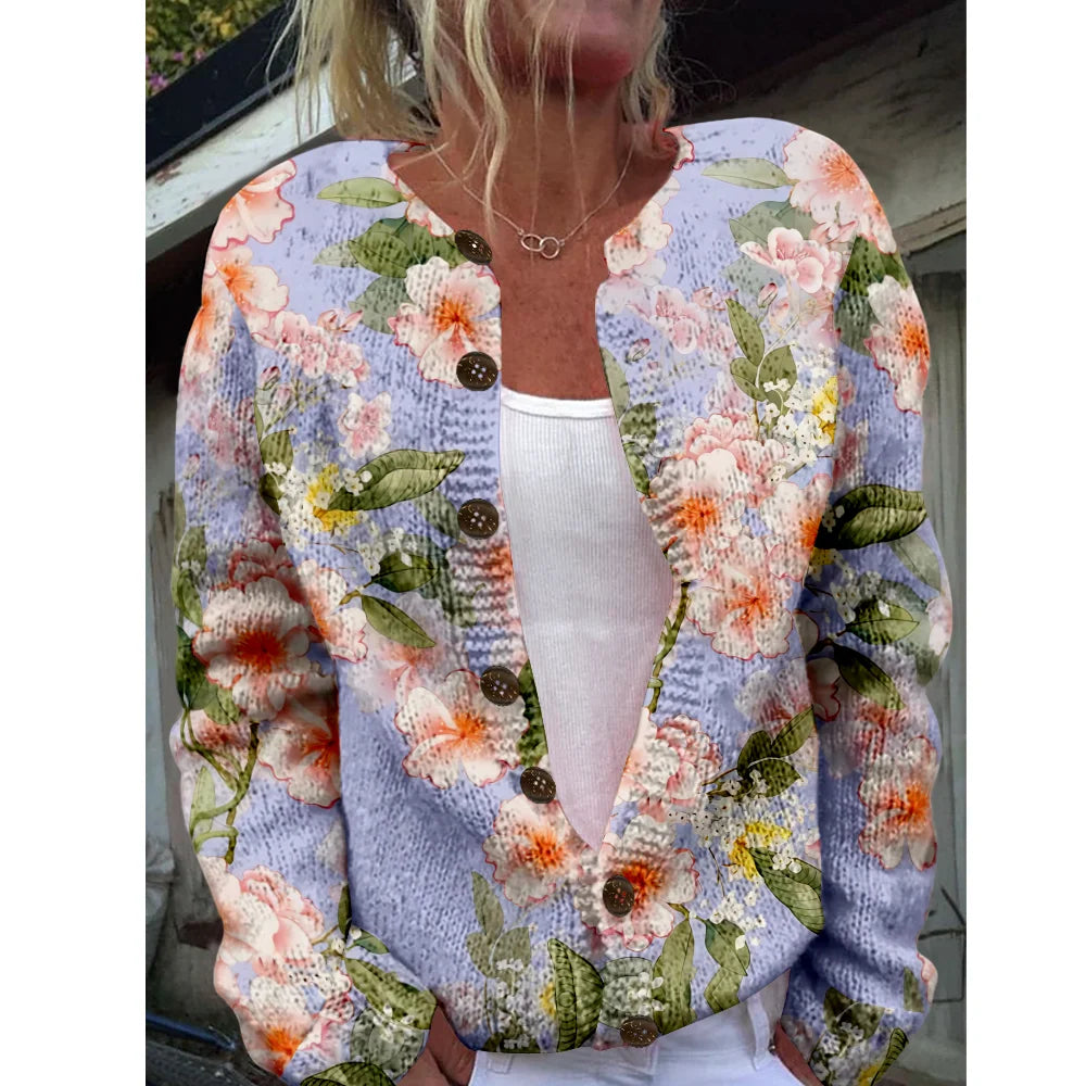 Women’s 3D Print Knitted Cardigan - Autumn Winter Vintage Thin Sweater Casual Fashion Knit Top