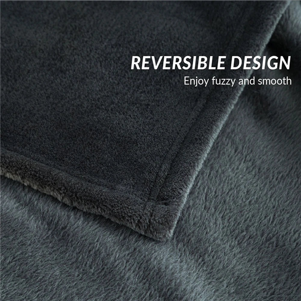 Spring & Winter Flannel Blanket – Soft, Fluffy Coral Fleece Sofa Cover & Bedspread, Solid Blue & Black Plush Blanket for Beds