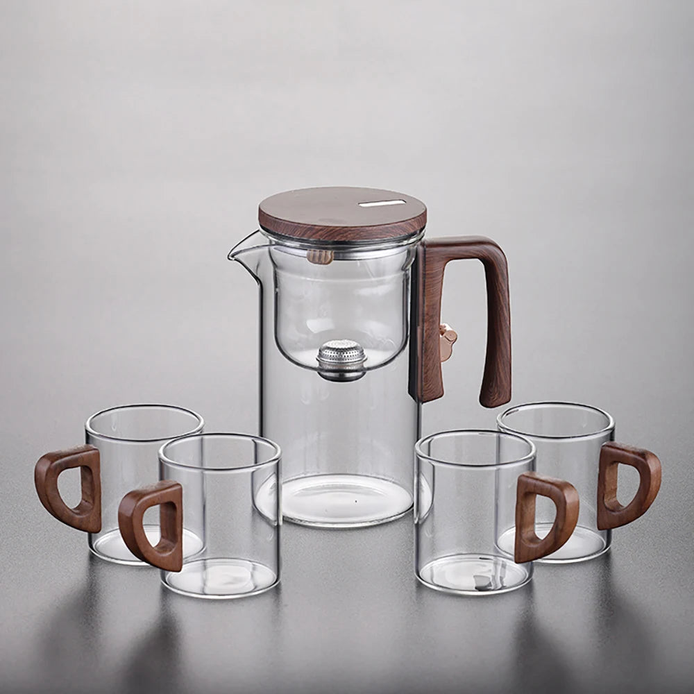 Glass Tea Pot Kettle with Magnetic Infuser - 520ML/720ML Tea Filtration Cup Set with One-Click Switch