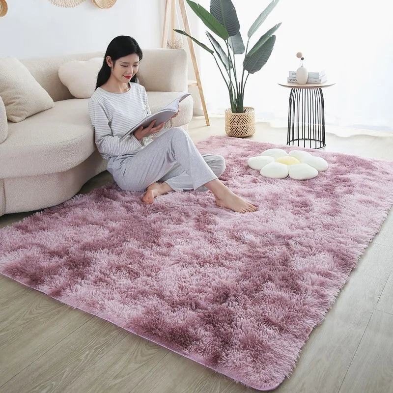 Furry Nordic Style Area Rug – Large Non-Slip Carpet for Living Room, Bedroom & Kids Room, Black/Gray/White Decor
