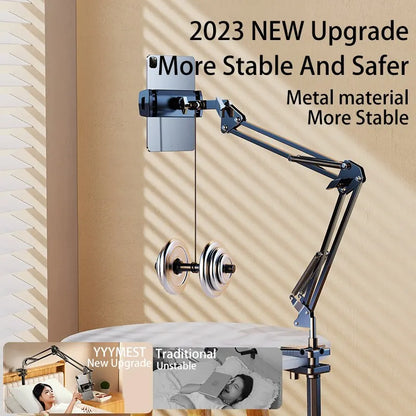 Rotatable Tablet & Phone Stand: Long Arm Metal Holder, 180° Adjustable for iPad Pro, Xiaomi Tablet | Compatible 4-12.9 inches